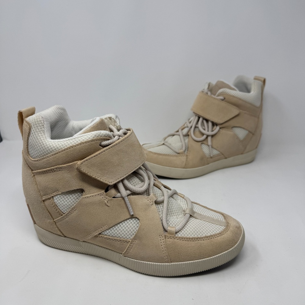Sorel High Top Athletic Sneakers Beige White Lace Up Strap NL4980-192 Women's 10